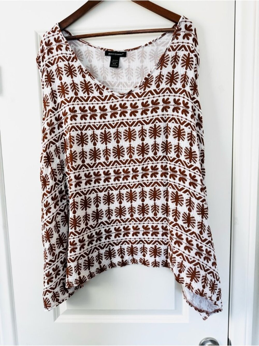 Ashley Stewart Rust White 100% Cotton Boho V Neck Tank Top 34/36 2x 3x